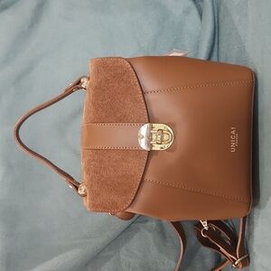 Leathe/suede NWT camel/TAN backpack top handle, gold hardware